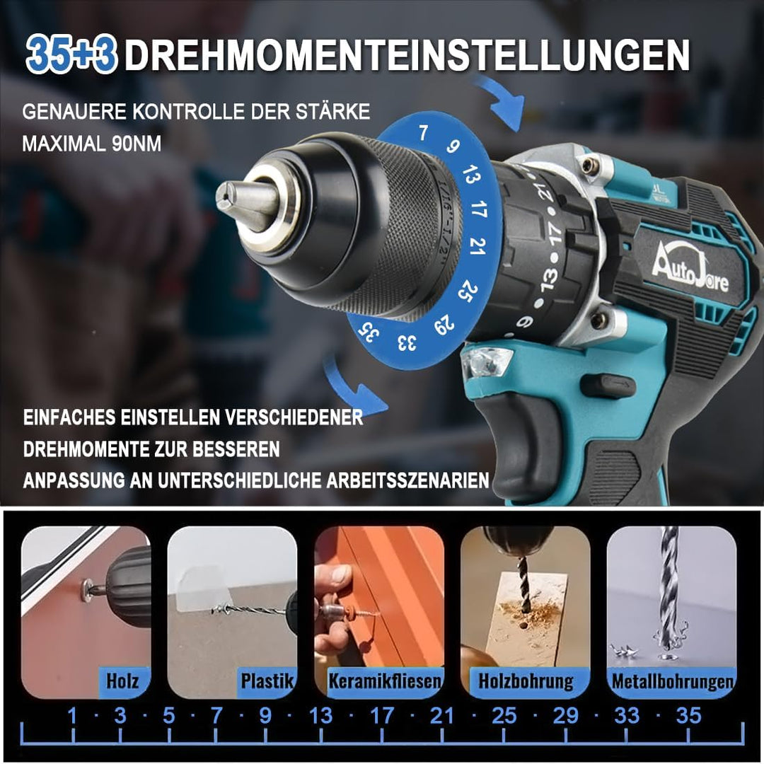 Akku Schlagbohrschrauber Kompatibel mit Makita 18V 13MM Bürstenloser Bohrschrauber 35+3 Drehmomentst