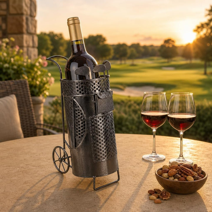 MIJOMA Weinflaschenhalter Golftasche aus Metall – Deko-Weinständer für 1 Flasche, Handarbeit, Golf M