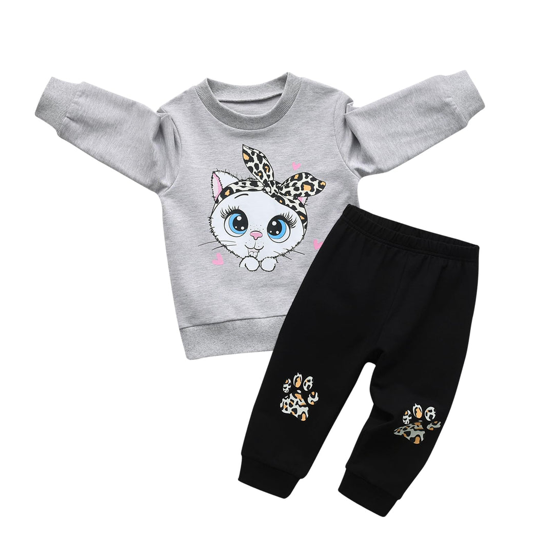 Derouetkia Kleinkind Baby Mädchen Sweatshirt niedliche Katze Druck + Hose für kleine Mädchen Outfit