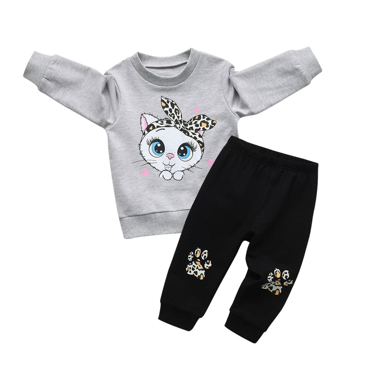 Derouetkia Kleinkind Baby Mädchen Sweatshirt niedliche Katze Druck + Hose für kleine Mädchen Outfit