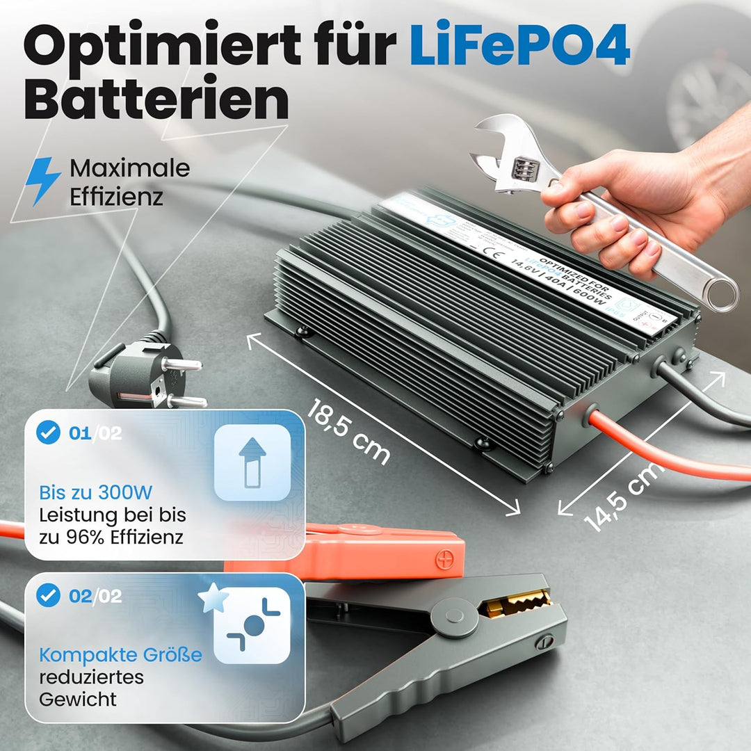 24V Batterie-Ladegerät LiFePO4 29,2V 20A 600W | Optimiert für Lithium-Eisenphosphat-Akku | Auto-Batt