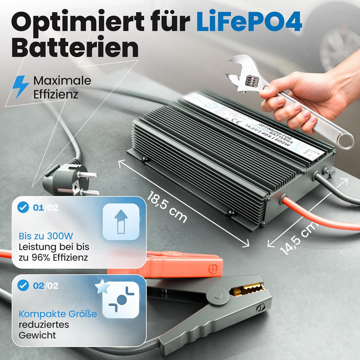 24V Batterie-Ladegerät LiFePO4 29,2V 20A 600W | Optimiert für Lithium-Eisenphosphat-Akku | Auto-Batt