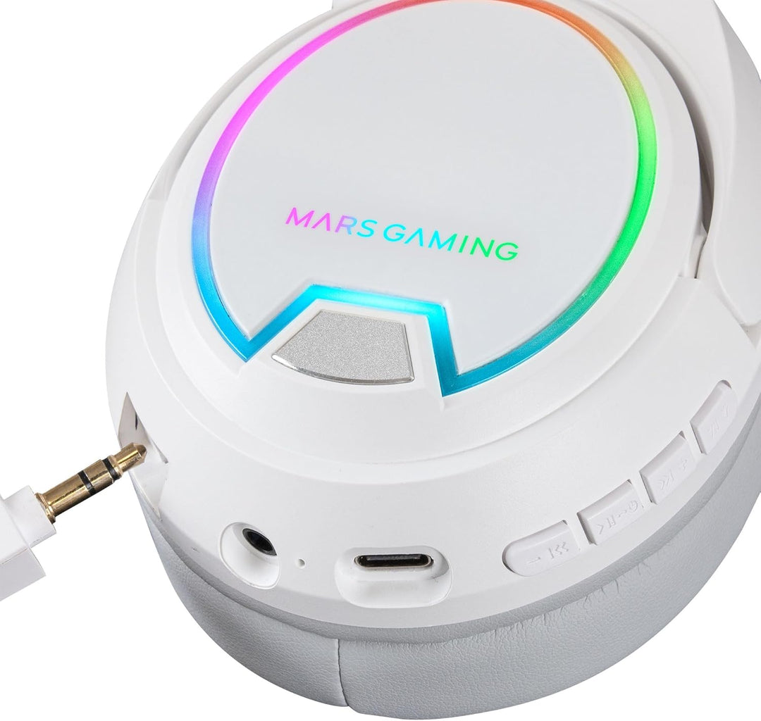 MARSGAMING Mars Gaming MHW-100 Weiss, Drahtloses Headset ARGB Flow, Abnehmbares ENC-Mikrofon, Ultral
