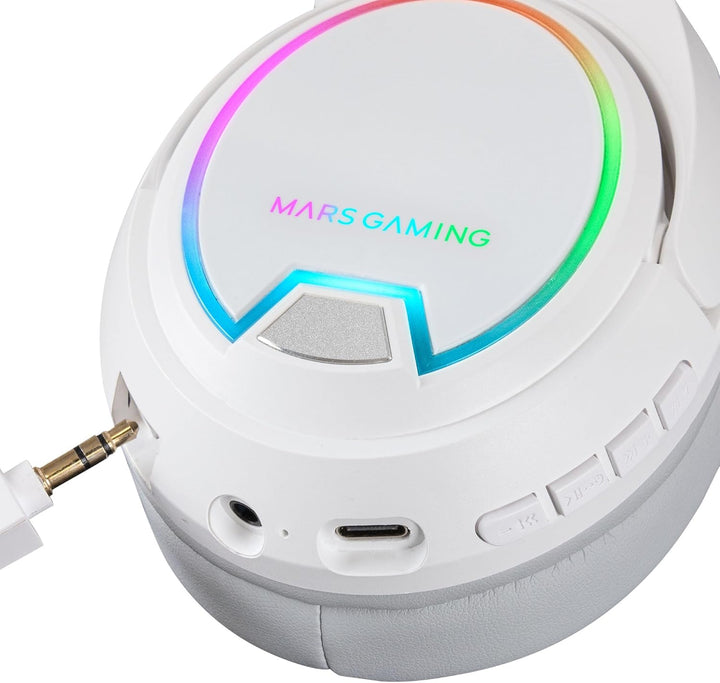 MARSGAMING Mars Gaming MHW-100 Weiss, Drahtloses Headset ARGB Flow, Abnehmbares ENC-Mikrofon, Ultral