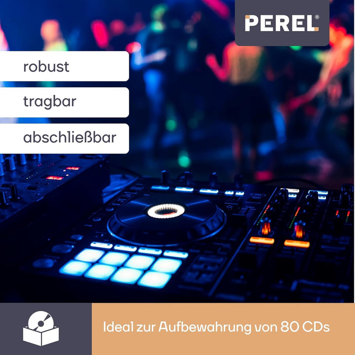 Perel CD-Koffer, 80 CDs, Schlüsselschloss, 2 Schlüssel, Aluminium, 565 x 265 x 170 mm Single, Single