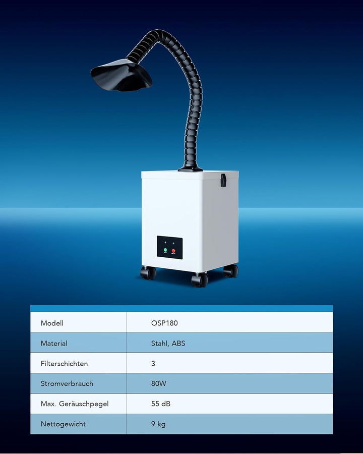OMTech Rauchabsauger XF18 mit 3-Stufen-Filter Rauchabsorber und -reiniger mit Rädern 80W 180m3/h Löt