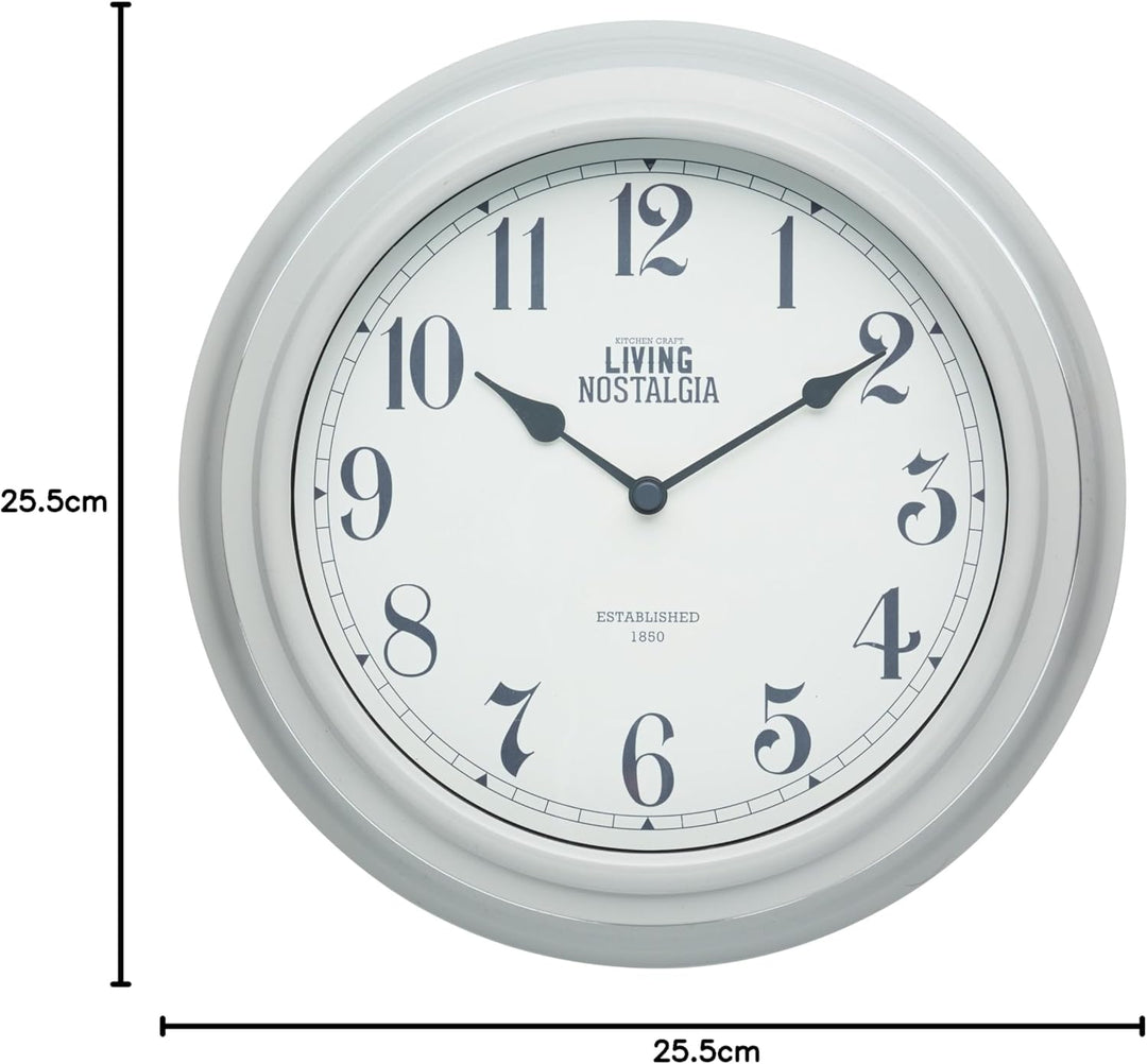 Kitchen Craft Living Nostalgia Collection Wanduhr, für Innnenräume, 25,5 cm, Vintage-Look, Grau Jahr