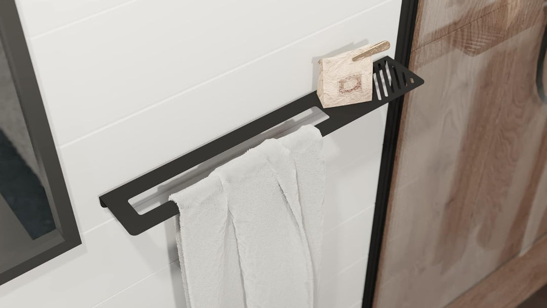 Manestein Längliches Regal für Handtücher und Kosmetik, Handtuchhalter mit Ablage, Halterung für Tüc