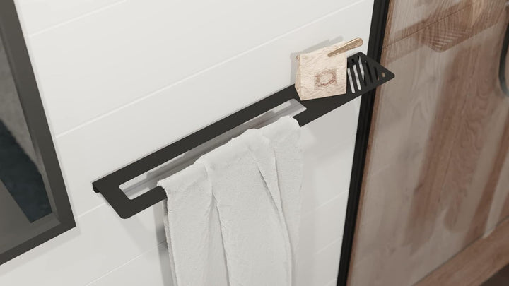 Manestein Längliches Regal für Handtücher und Kosmetik, Handtuchhalter mit Ablage, Halterung für Tüc
