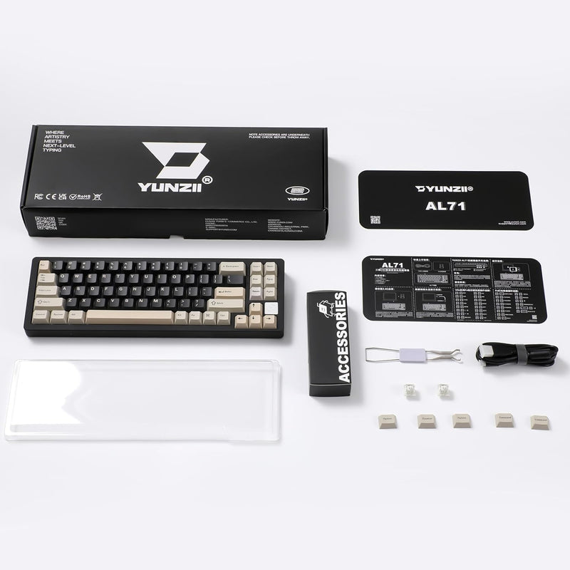 YUNZII AL71 68% mechanische Tastatur, All-Aluminium CNC, Hot-Swap-Ring, 2.4GHz Wireless BT5.0/USB-C