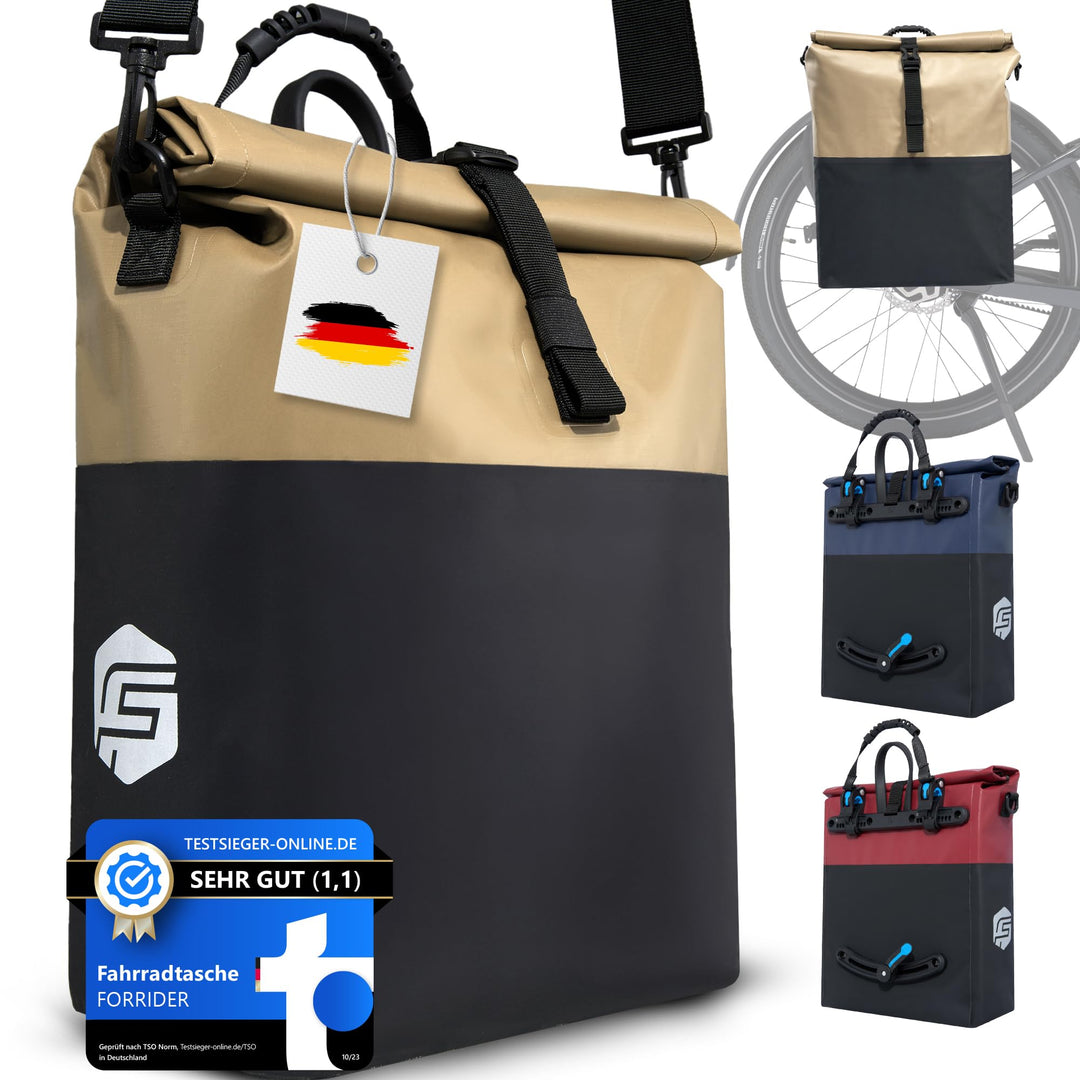 Forrider Fahrradtasche Wasserdicht für Gepäckträger [22L Volumen] mit Schultergurt | Gepäckträgertas
