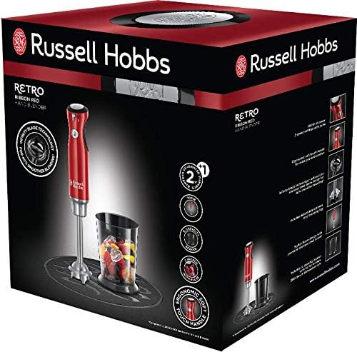 Russell Hobbs Stabmixer Retro rot, 700W, Infinity-Mix-Technologie, Messbecher + Deckel, BPA frei, sp