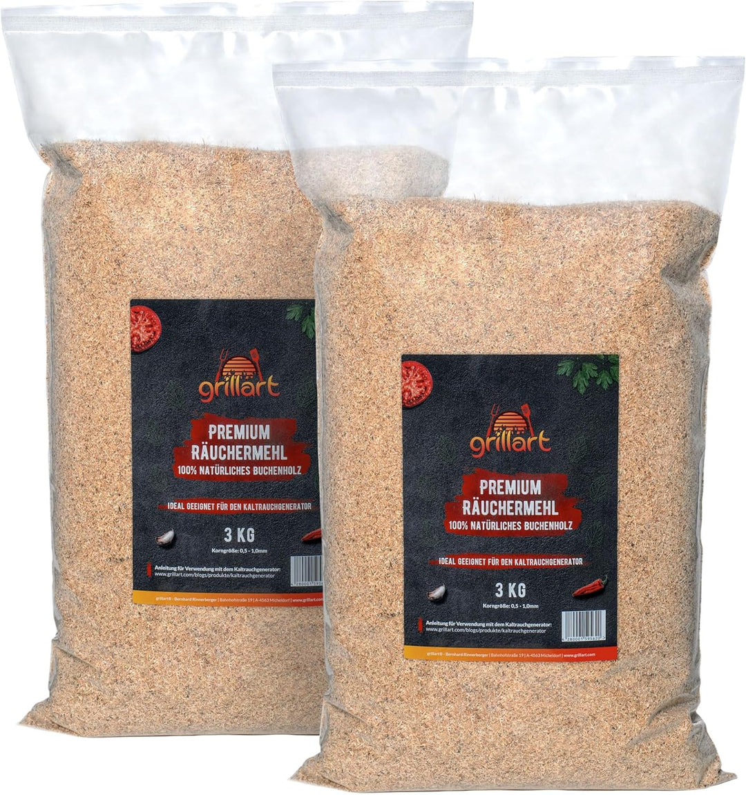 grillart® Premium Räuchermehl Buche - 3KG - ideal zum Kalträuchern geeignet - 100% natürliches Buche
