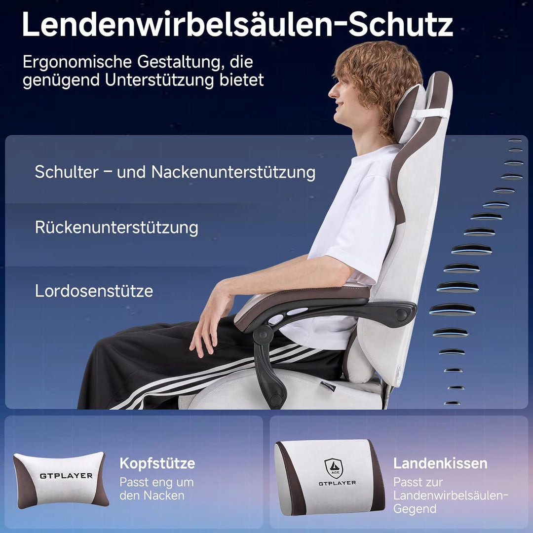 GTPLAYER Gaming Stuhl, Ergonomischer Gamer Stuhl aus Stoff mit Lendenwirbelstütze, PC-Stuhl mit verb
