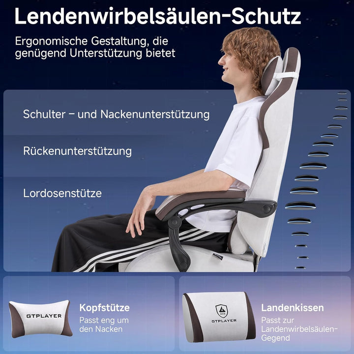 GTPLAYER Gaming Stuhl, Ergonomischer Gamer Stuhl aus Stoff mit Lendenwirbelstütze, PC-Stuhl mit verb