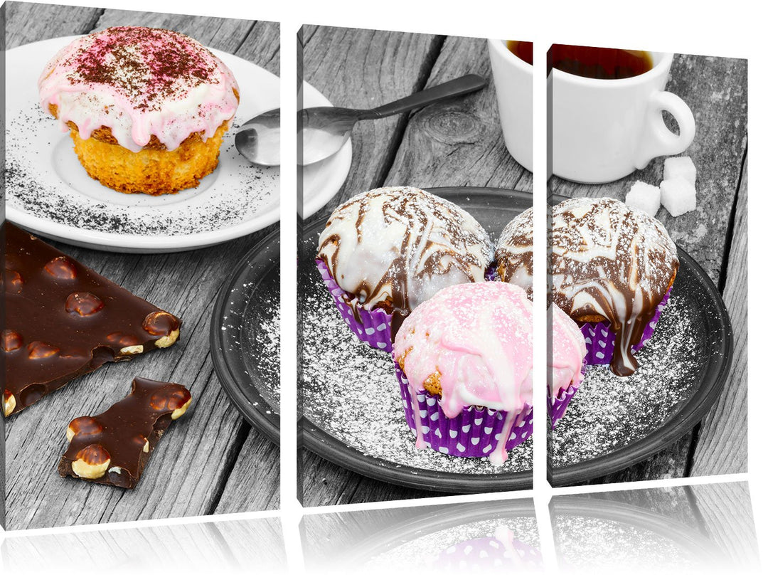 Pixxprint Köstliche Cupcakes als Leinwandbild/Grösse: 3 Teilig (120x80) cm/Wandbild/Kunstdruck/ferti