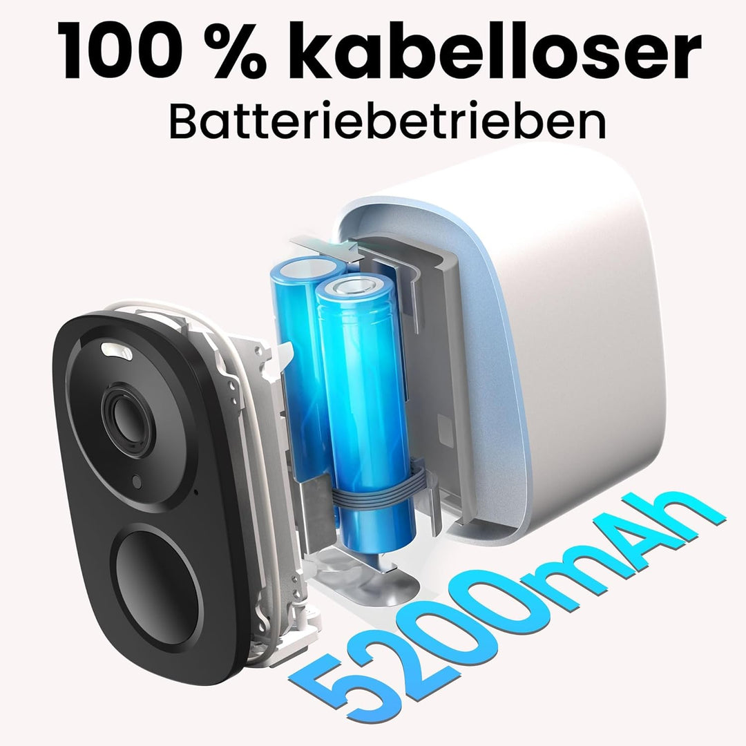 2K Überwachungskamera Aussen Akku, Kostenloser Cloud-Speicher, 5GHz, 2,4GHz WLAN Kabellose Überwachu