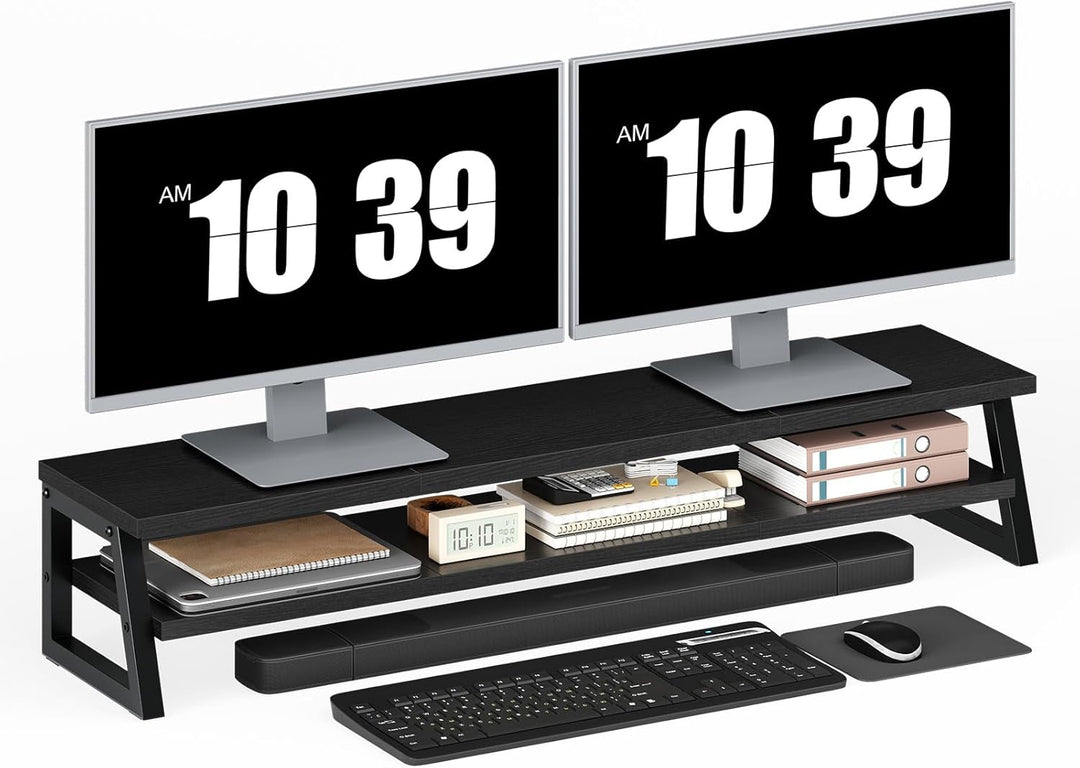 HOOBRO 2-stufiger Monitorständer Holz für 2 Monitore, 100 x 24 x 19,5 cm, Dual Monitor Ständer, Bild