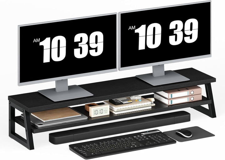 HOOBRO 2-stufiger Monitorständer Holz für 2 Monitore, 100 x 24 x 19,5 cm, Dual Monitor Ständer, Bild