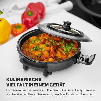 Clatronic PP 3402 Elektropfanne Pizza-/Partypfanne, mit Antihaftbeschichtung und Glas-Deckel, Ø 36 c