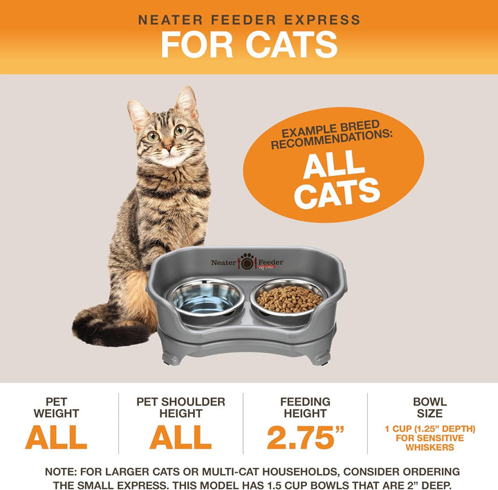 Neater Feeder Express – Erhöhte Katzennäpfe – Erhöhter Katzenfutterspender aus Edelstahl (Katze, Dun