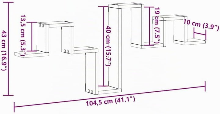 vidaXL Wandregal Wandmontiert mit Speicher Altholz 104,5 x 43 x 10 cm, Stilisches rechteckiges Wandr