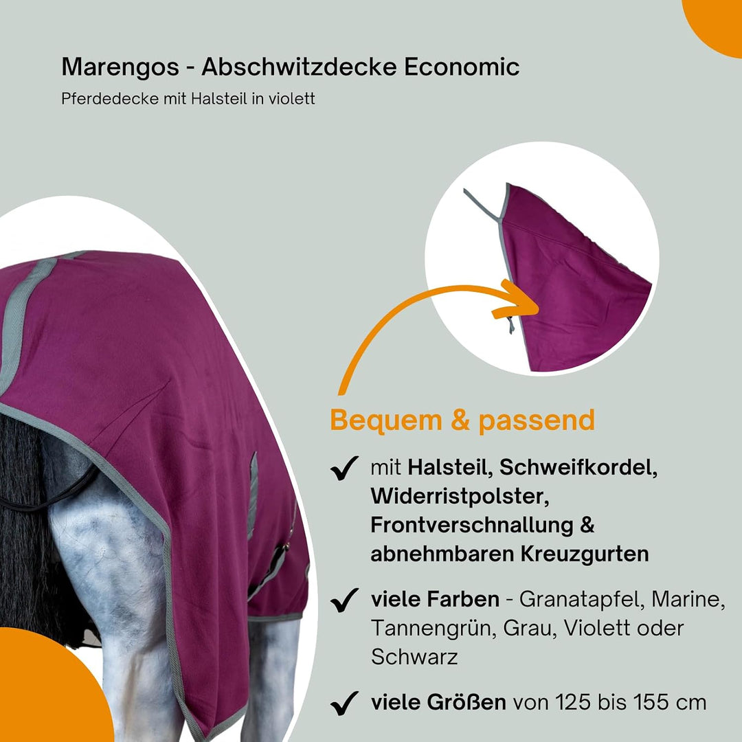 Marengos - Abschwitzdecke Economic mit Halsteil | Pferdedecke m. Kreuzgurt, Metallverschluss, Schwei