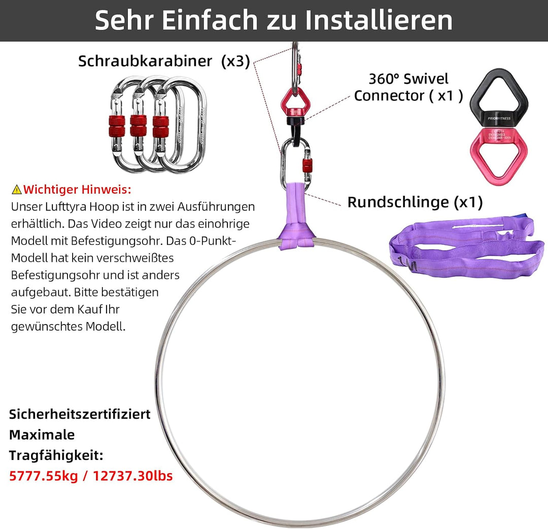Aerial Hoop Set, Professional Aerial Lyra Hoop, 85cm/95cm/100cm 5 Grössen Edelstahl Single Point Aer