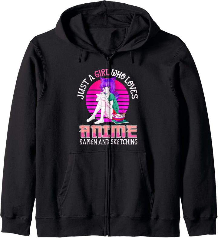 Just A Girl Who Loves Anime Ramen Sketching Teen Womens Gift Kapuzenjacke