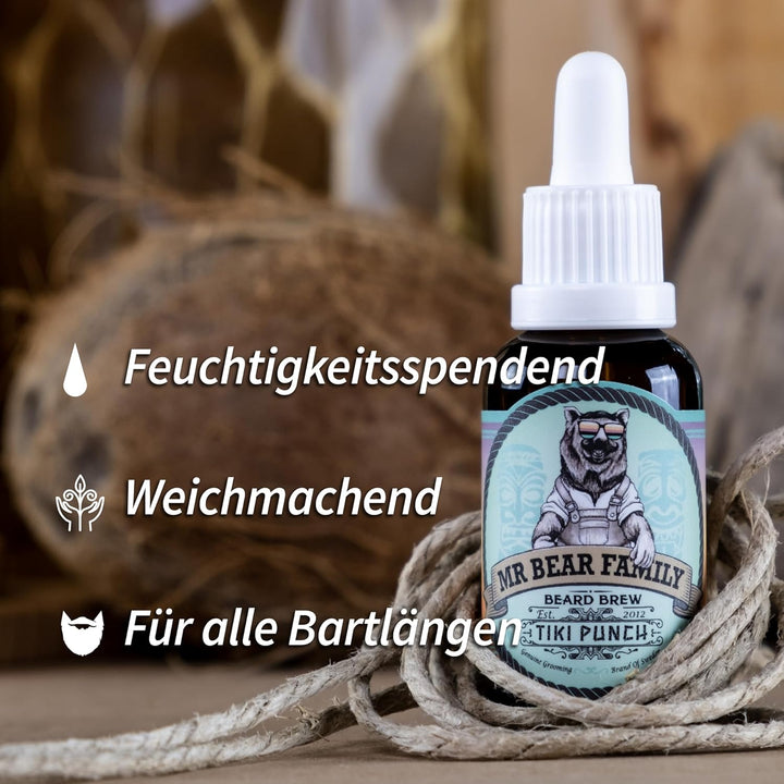 Bear Family Bartöl Herren - Tiki Punch - pflegt und unterstützt Bart Wachstum - nährreiches Bartpfle