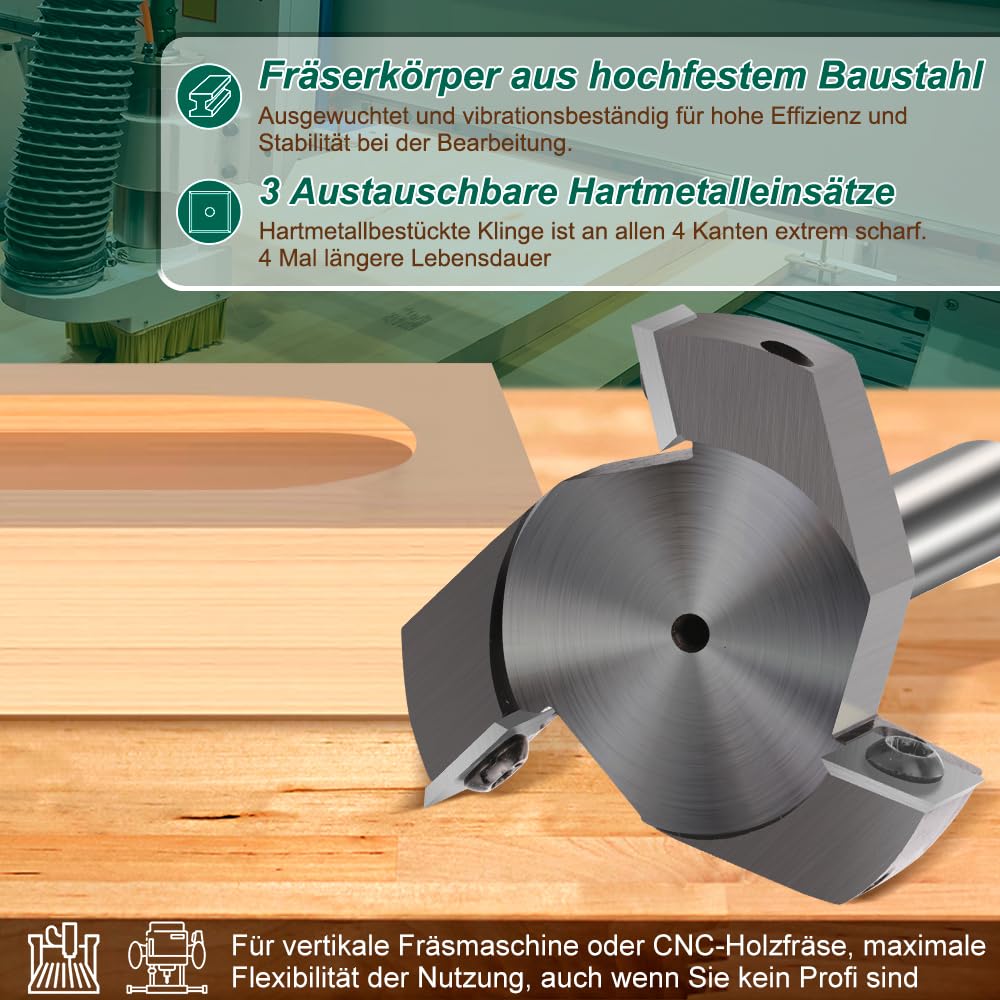 BALUGAEA Oberfräse Planfräser 12mm Schaft 60mm Durchmesser Flächenfräser mit Wendeplatten Hobelfräse