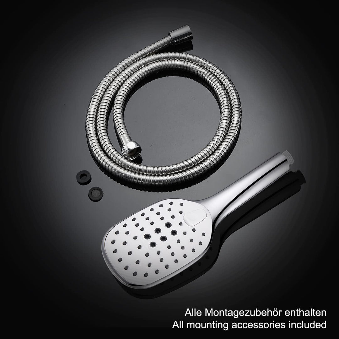 JOHO Quadratisch Handbrause mit Schlauch 3 Strahlarten Duschbrause Brauseschlauch Brausekopf Duschar
