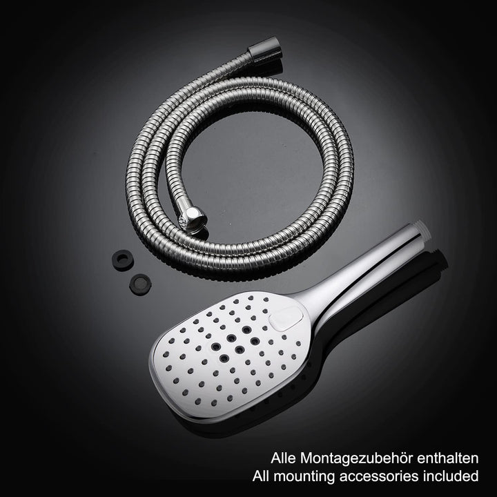 JOHO Quadratisch Handbrause mit Schlauch 3 Strahlarten Duschbrause Brauseschlauch Brausekopf Duschar