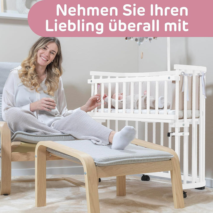 babybay Maxi Comfort Plus Beistellbett & Stubenwagen aus massivem Buchenholz/Zustellbett mit Verschl