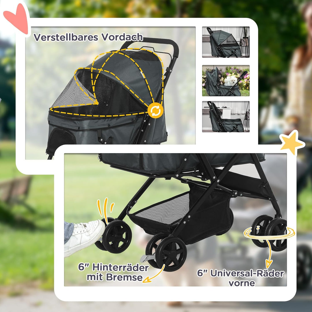 PawHut Hundebuggy Hundewagen Buggy für kleine Hunde und Katzen Haustierwagen Pet Stroller Katzenbugg