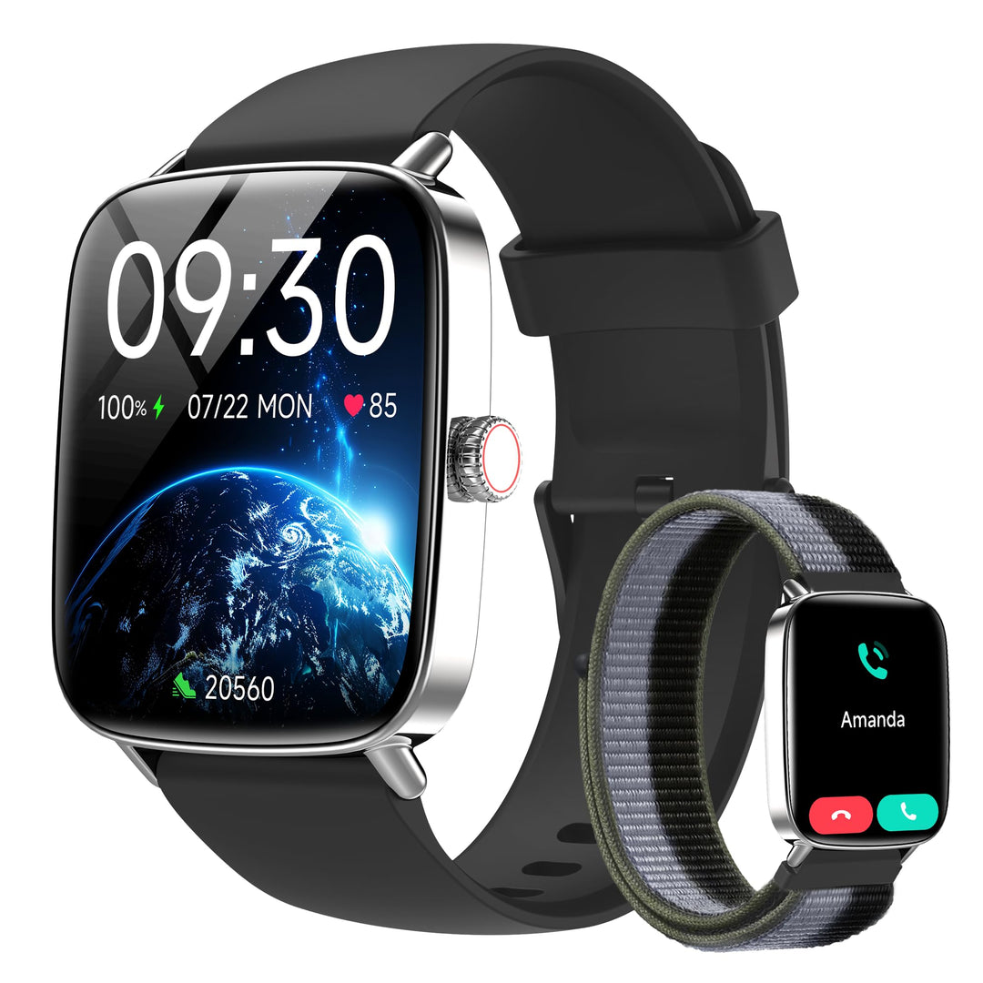 Smartwatch Herren Damen, 1.85" Smart Watch mit Telefonfunktion, Fitnessuhr mit Pulsuhr Schlafmonitor