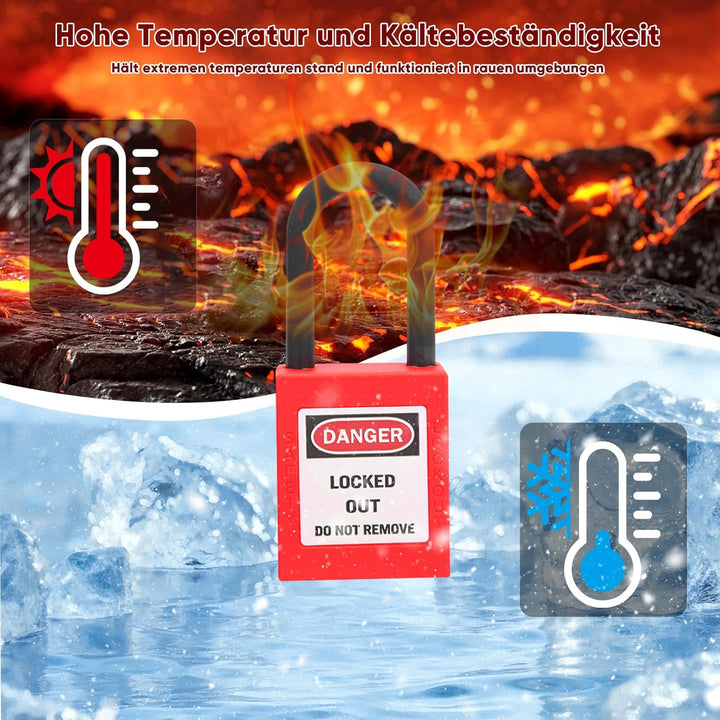 10 Stück Vorhängeschloss Gleichschliessend Lockout Tagout Schlösser 38 Mm, Rotes Nylon Loto Sicherhe