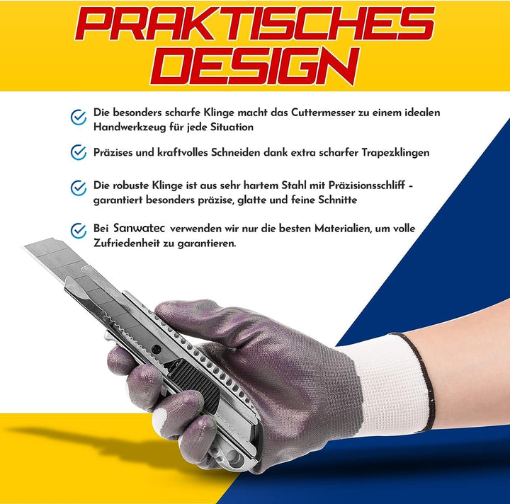 HAYATEC 10x Cuttermesser Profi Aluminium Cuttermesser 18mm mit Extra 100 SK5 Abbrechklingen Mehrzwec