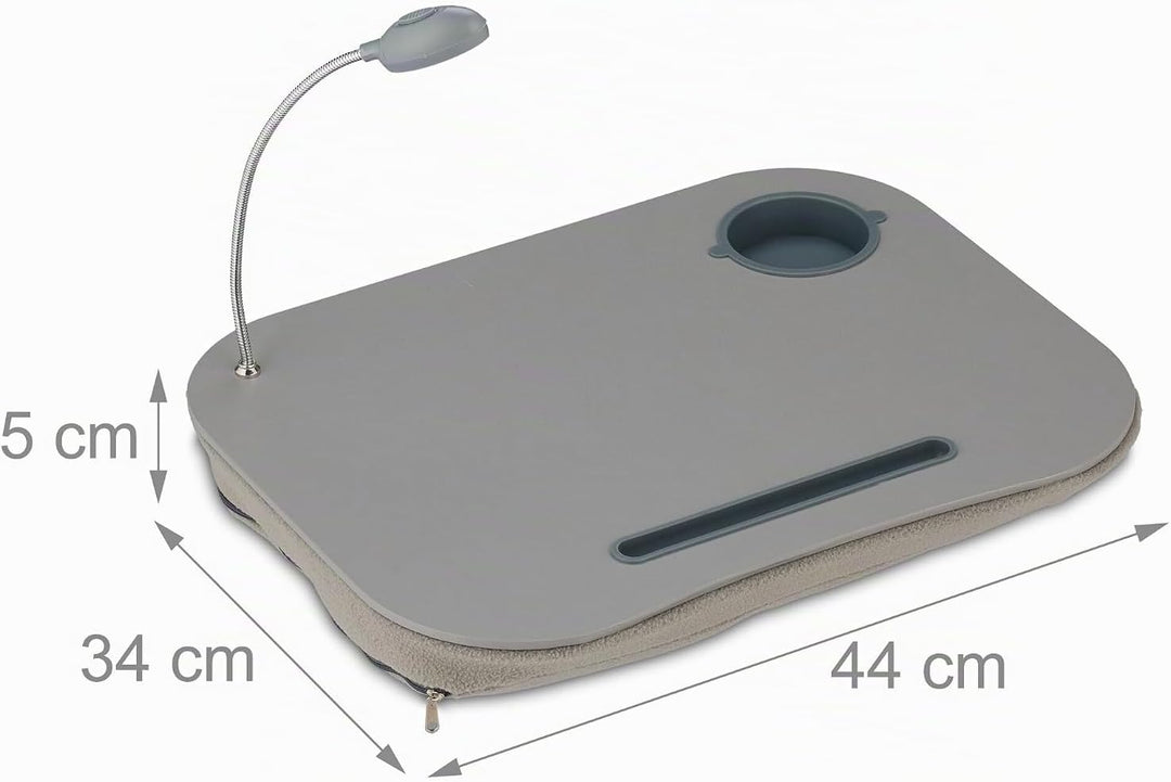 Relaxdays Laptopkissen, LED-Licht, tragbar, flacher Lapdesk, mit Getränkehalter, weiches kleines Sch