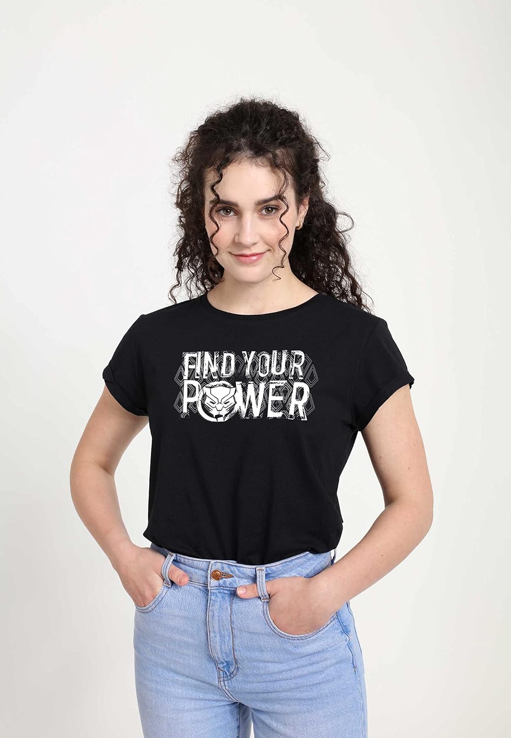 Marvel Avengers - Panther Power Women's Rolled-sleeve Black M