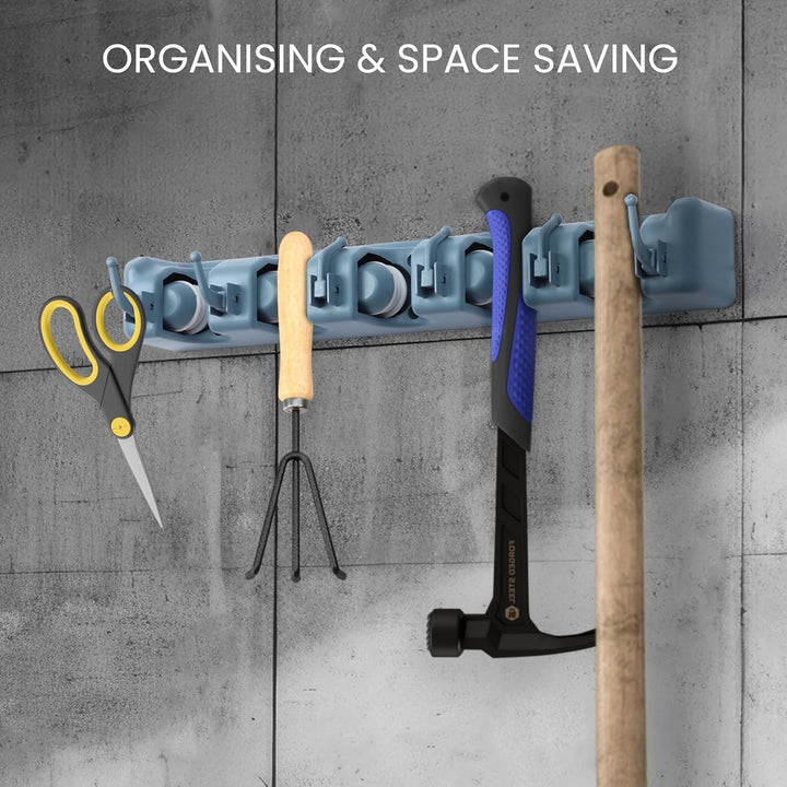 BELLE VOUS Gartenwerkzeughalterung - Combisystem - Gerätehalter mit 6 Haken - Besenhalterung Wand -