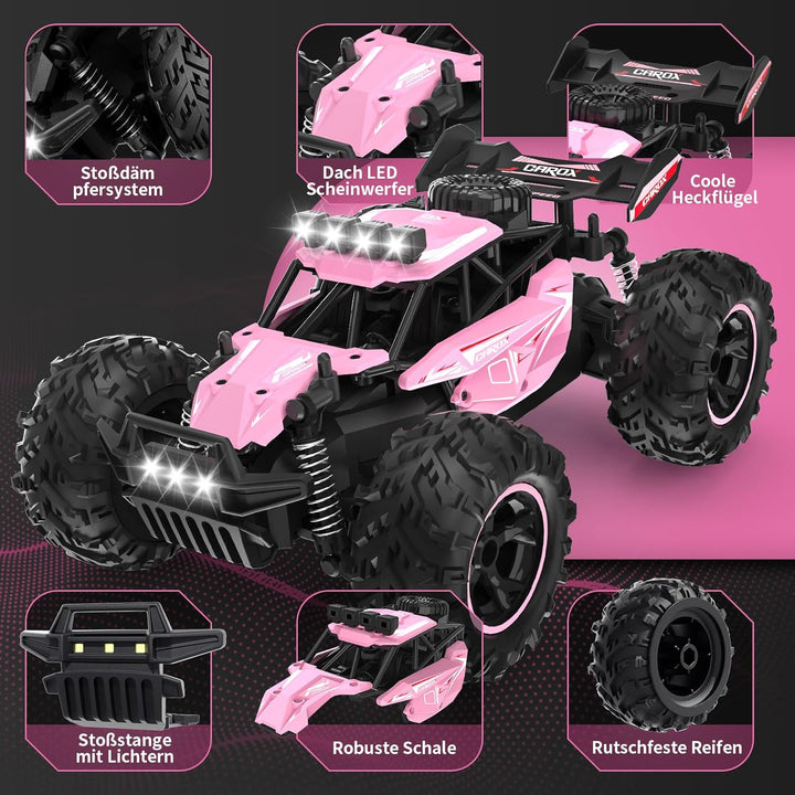 Carox Ferngesteuertes Auto,2.4 GHz 25 km/h RC Auto,1:18 Off Road Monstertruck mit Scheinwerfer und F