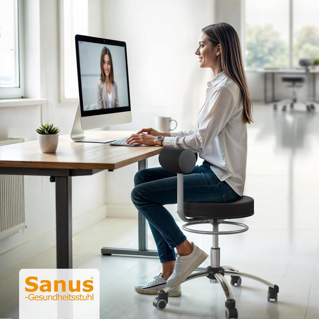 Sanus®-Gesundheitsstuhl | Rollhocker mit 360° Lehne, höhenverstellbarer Lehne, Sitzhöhe 36-43 cm, St