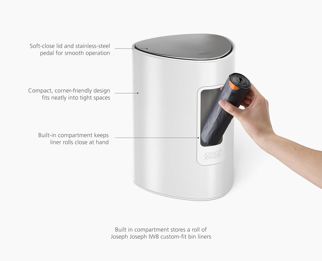 Joseph Joseph EasyStore 5L Treteimer, Edelstahl Mülleimer mit Mülltütenfach, Soft-Close, Bad & Schla