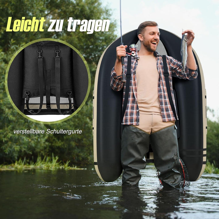 GOPLUS Bellyboot, Belly Boat bis 150 kg belastbar, aufblasbares Schlauchboot zum Angeln mit Alu Padd