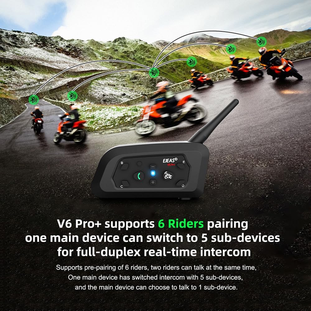 Qaurora V6 BT Interphone 1200M Bluetooth Motorrad Motorrad Helm Gegensprechanlage Headset mit Duplex