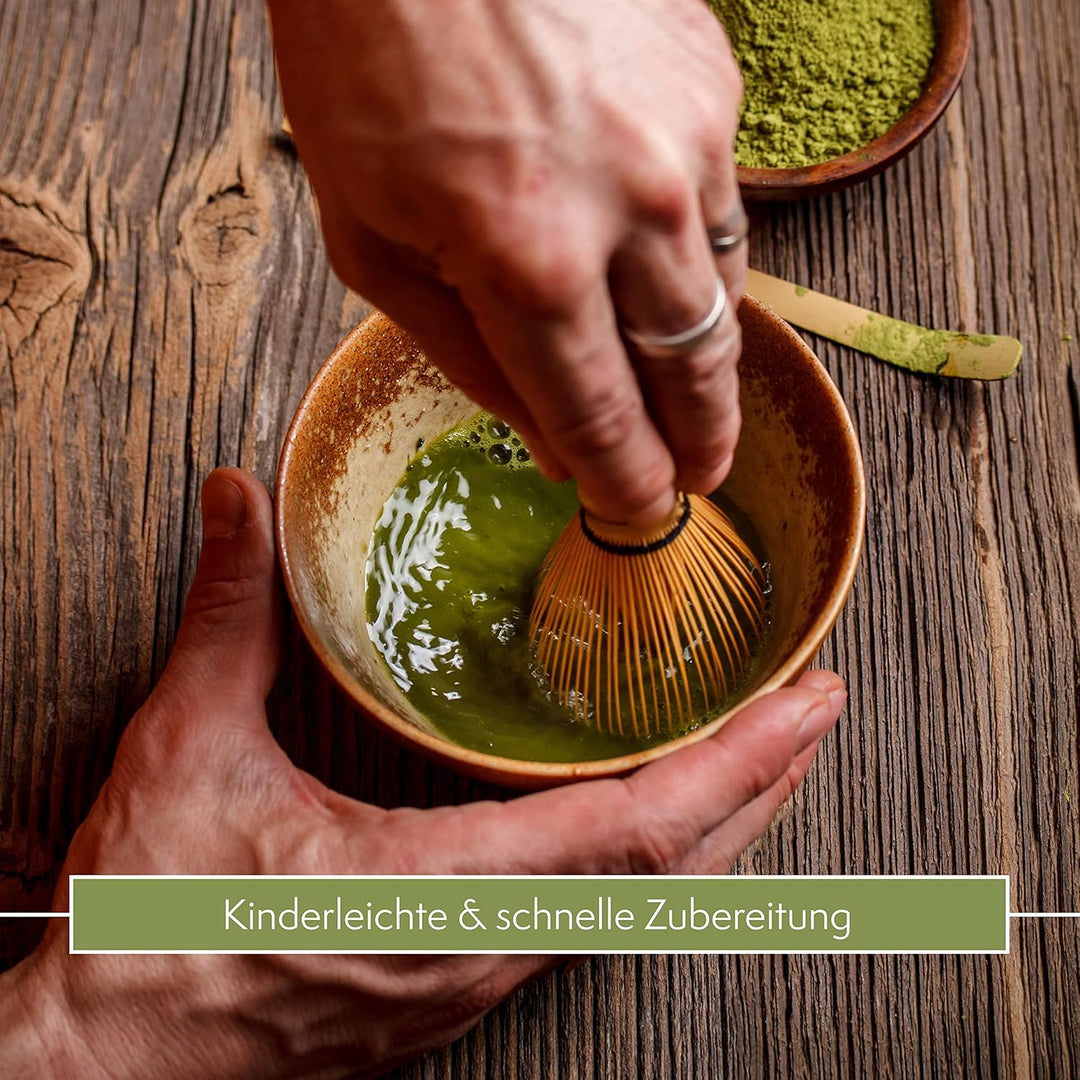 Matcha Besen und Löffel Set - handgefertigter Bambusbesen (Chasen) mit Löffel (Chashaku) für die tra
