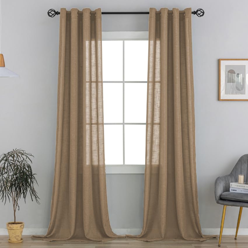 VOILYBIRD Natürliche Leinenstruktur Vorhänge mit Ösen Leinen Gardinen für Schlafzimmer 2er Set (HxB