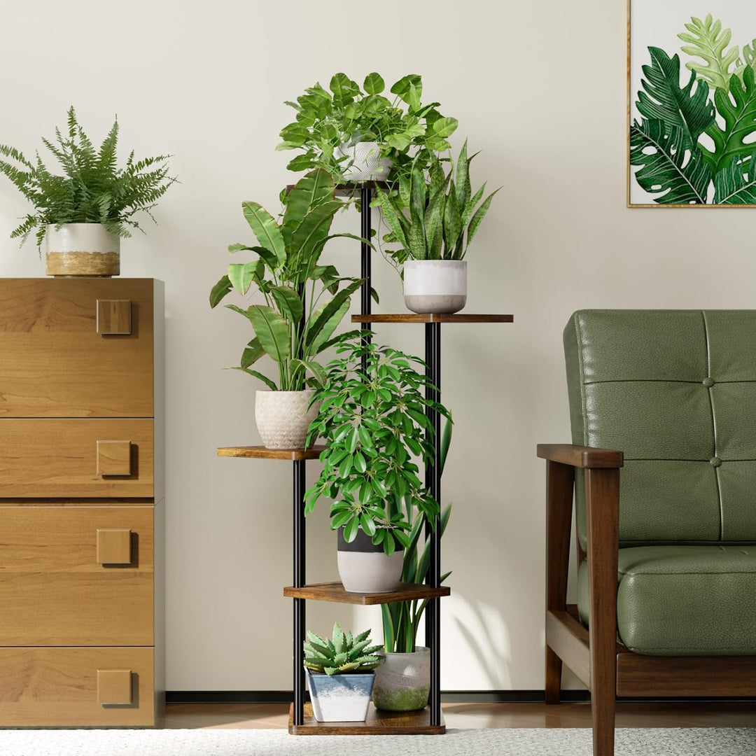 Bamworld Pflanzenständer Blumenständer für Draussen 5 Etagen Pflanzenregal Blumentreppe Metall Outdo