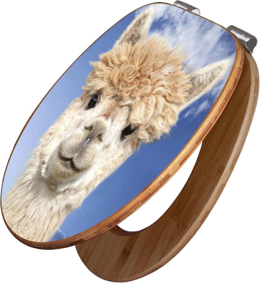 banjado® Design WC Sitz Bambus Absenkautomatik mit Motiv Lama/Toilettendeckel mit Absenkautomatik Ho